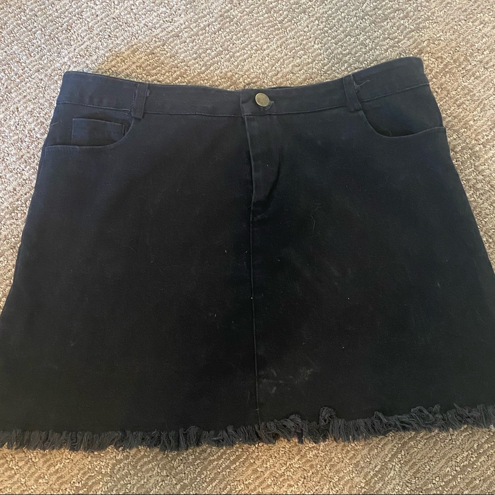 Black denim mini skirt